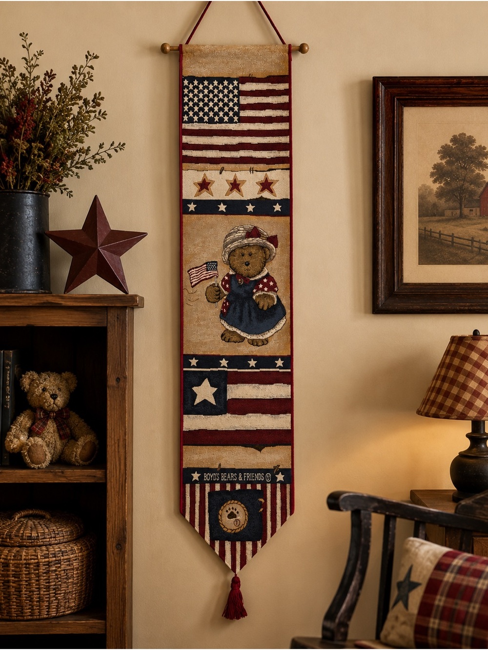 Boyds Bears Patriotic Red Blue Cream Wall Banner 4th of July decor